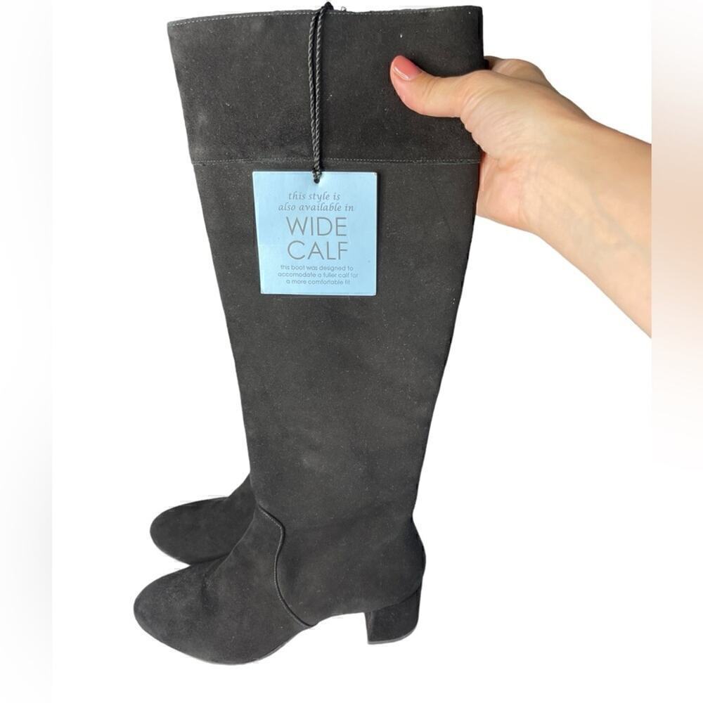 Antonio Melani Black Suede Wide Calf Knee-High Heel Boots Size 8